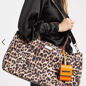 River Island quilted leopard nylon tote in brown-NWT
